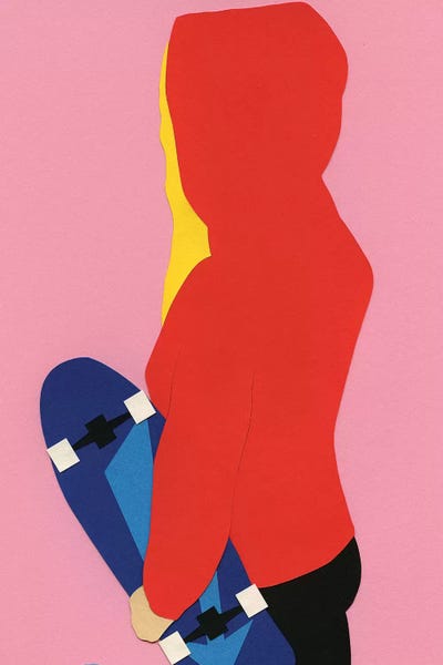 Kids Sports Art: Red Hoodie Skater Girl by Rosi Feist