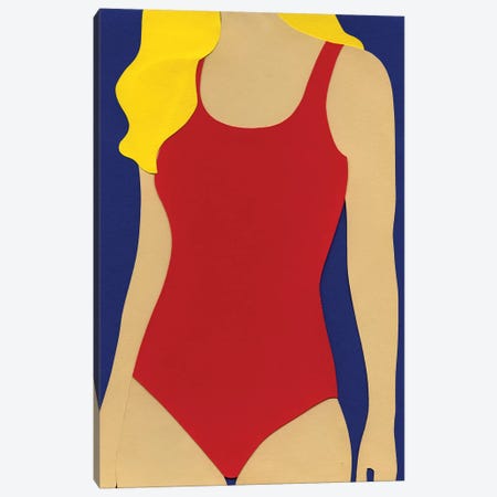 Red Swimsuit Blond Hair Canvas Print #RFE86} by Rosi Feist Canvas Print