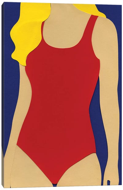 Red Swimsuit Blond Hair Canvas Art Print - Women's Swimsuit & Bikini Art