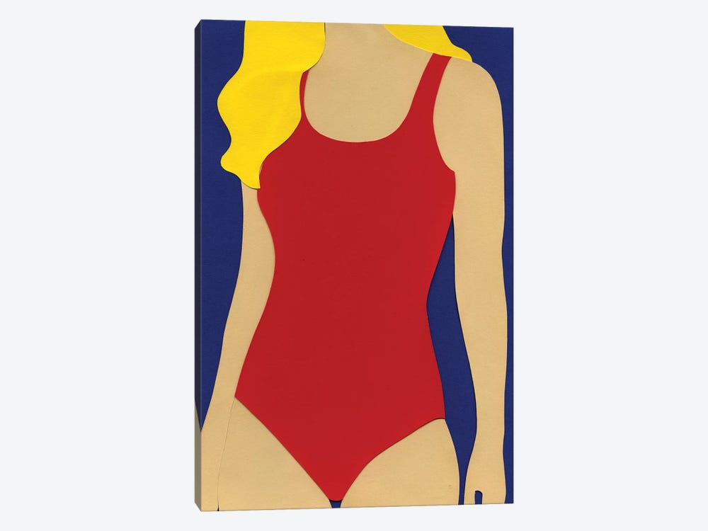 Red Swimsuit Blond Hair by Rosi Feist 1-piece Art Print