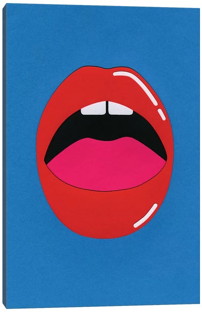 Red Lips Canvas Art Print - Blue Art