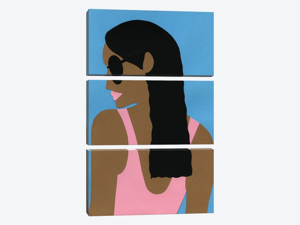 Sunglasses And Black Hair by Rosi Feist 3-piece Art Print