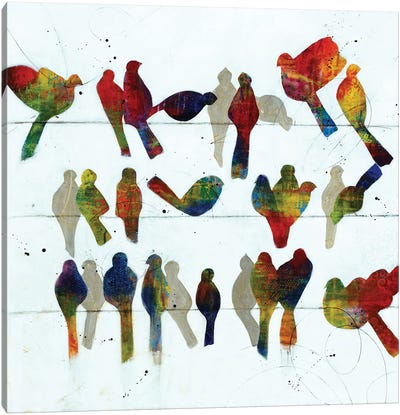 Morning Meet & Greet Canvas Art Print - Birds On A Wire