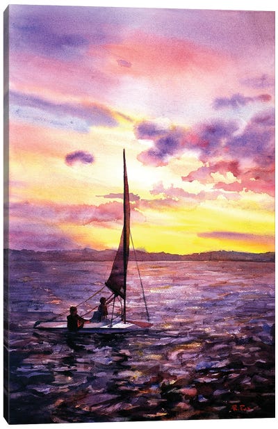 Boat And Sailors - Torch Lake, Michigan Canvas Art Print - Michigan Art