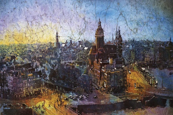 Intricate Watercolors: Amsterdam Skyline by Ryan Fox