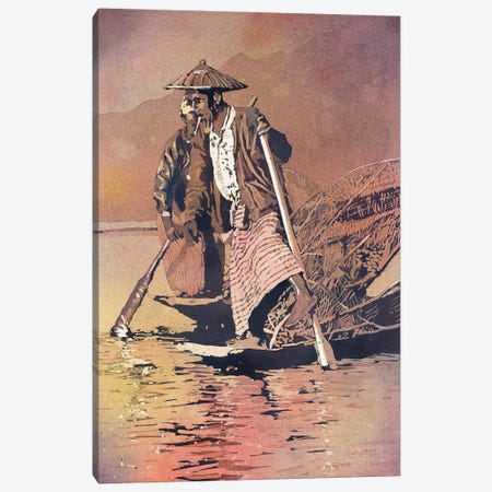 Leg-Rower Inle Lake - Myanmar Canvas Print #RFX47} by Ryan Fox Canvas Art
