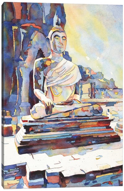 Seated Buddha Statue- Thailand Canvas Art Print - Intricate Watercolors