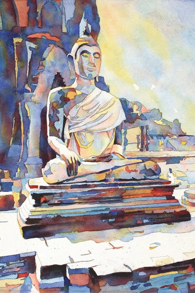 Intricate Watercolors: Seated Buddha Statue- Thailand by Ryan Fox