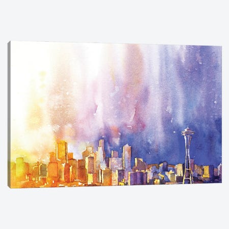 Seattle, Wa Skyline With Space Needle Canvas Print #RFX65} by Ryan Fox Canvas Art