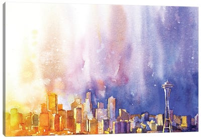 Seattle, Wa Skyline With Space Needle Canvas Art Print - Seattle Skylines