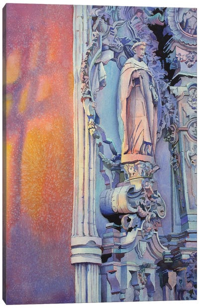 Statue On Church- Guanajuato, Mexico Canvas Art Print - Intricate Watercolors