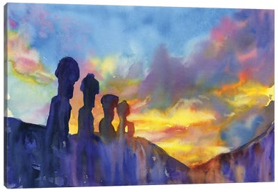 Sunrise On Easter Island- Chile Canvas Art Print - Ancient Ruins Art