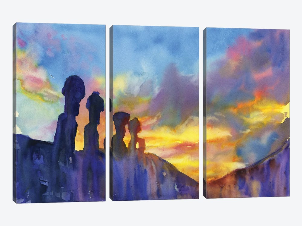 Sunrise On Easter Island- Chile by Ryan Fox 3-piece Canvas Wall Art