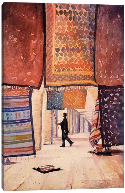 Tunisian Rug Vendor Canvas Art Print - Moroccan Culture