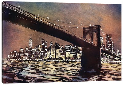 Brooklyn Bridge And Skyline Of Manhattan Canvas Art Print - Brooklyn Bridge