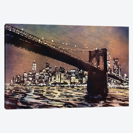 Brooklyn Bridge And Skyline Of Manhattan Canvas Print #RFX96} by Ryan Fox Art Print