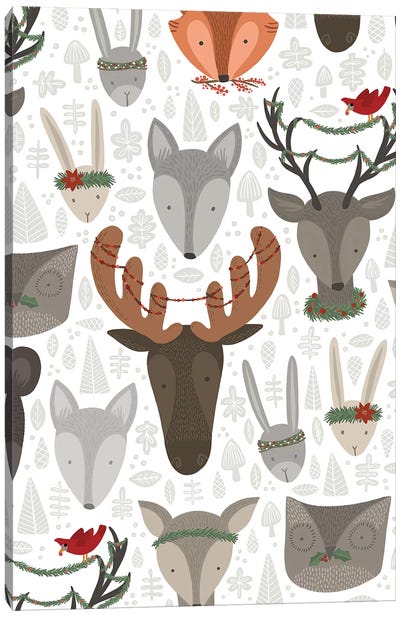 Woodland Hometown Christmas III Canvas Art Print - Reindeer Art
