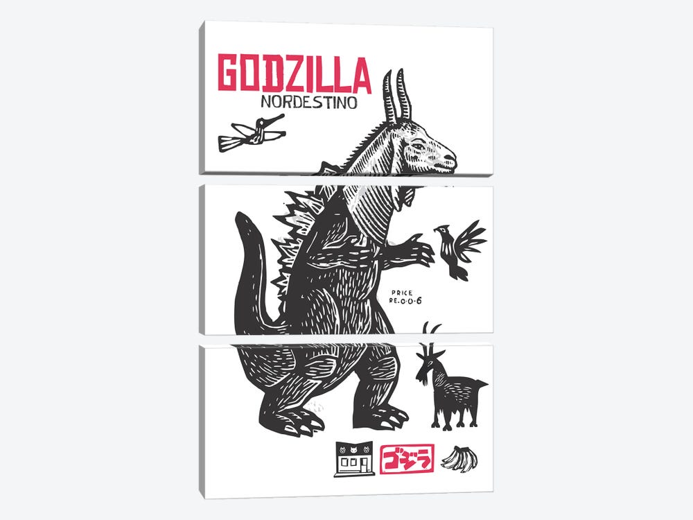 Godzilla by Rogerio Arruda 3-piece Canvas Art