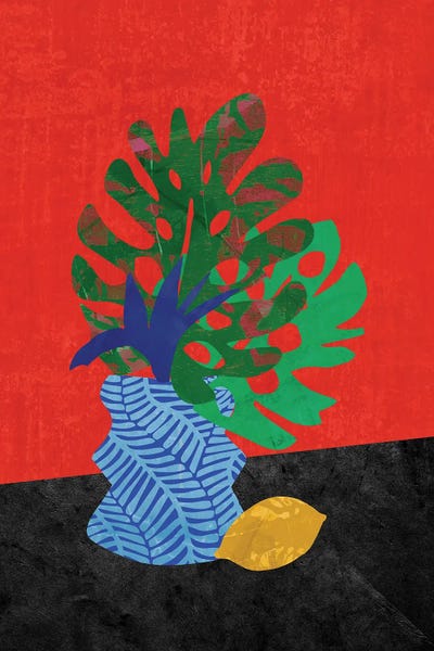 Monsteras: Vase And Fruit by Rogerio Arruda