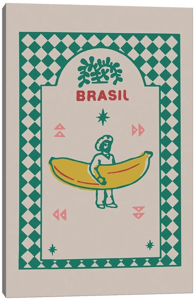 Banana Brasil Canvas Art Print - Food & Drink Typography