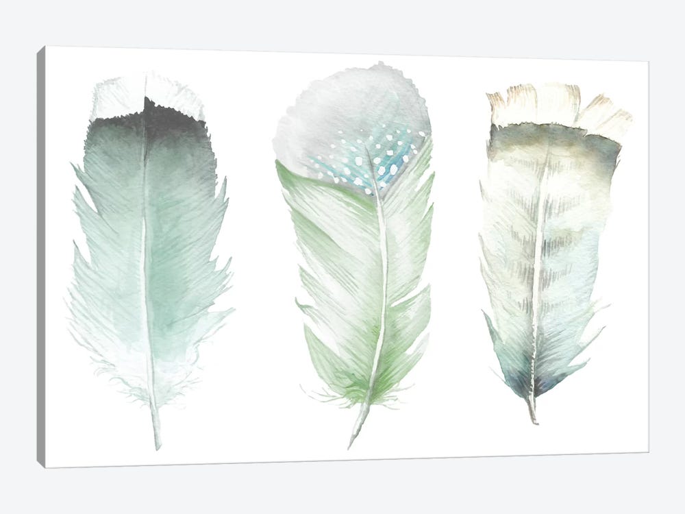Green Feathers by Wandering Laur 1-piece Canvas Art