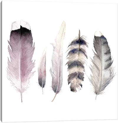 Purple Feathers Canvas Art Print - Gray & Purple Art