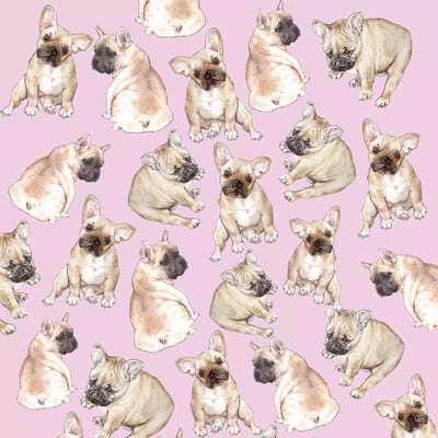 Blonde Frenchies On Pink by Wandering Laur framed wall art