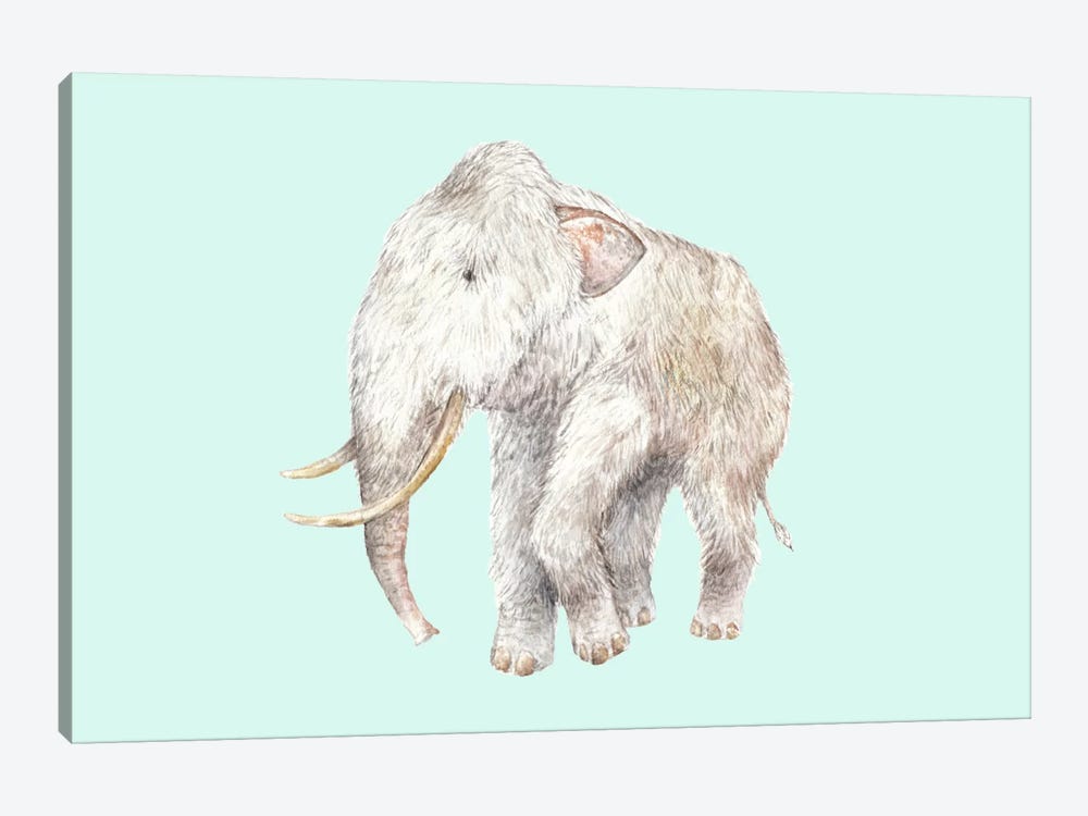 Woolly Mammoth On Blue by Wandering Laur 1-piece Canvas Wall Art