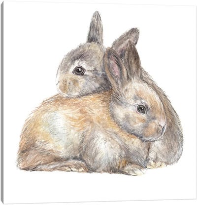 Bunny Snuggle Canvas Art Print - Rabbit Art