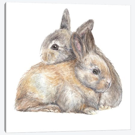 Bunny Snuggle Canvas Print #RGF129} by Wandering Laur Canvas Artwork