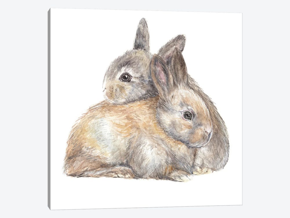 Bunny Snuggle by Wandering Laur 1-piece Canvas Art
