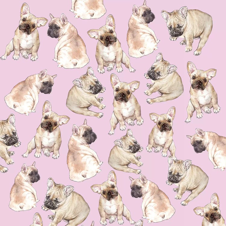 Blonde Frenchies On Pink by Wandering Laur wall art