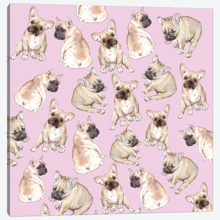 Blonde Frenchies On Pink Canvas Print #RGF12} by Wandering Laur Art Print