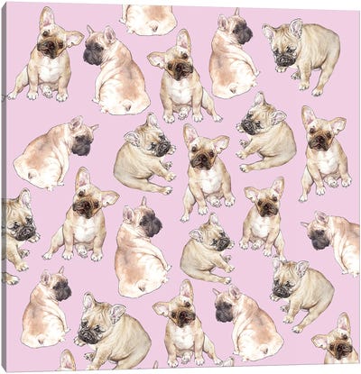 Blonde Frenchies On Pink Canvas Art Print - Animal Patterns