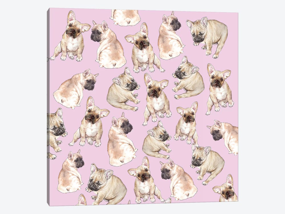 Blonde Frenchies On Pink by Wandering Laur 1-piece Canvas Artwork