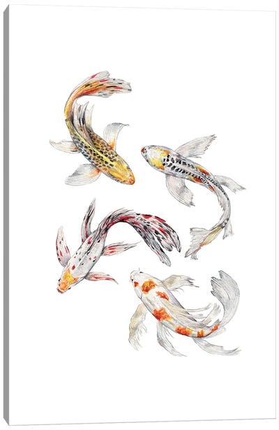 Watercolor Koi Fish Canvas Art Print - Zen Garden