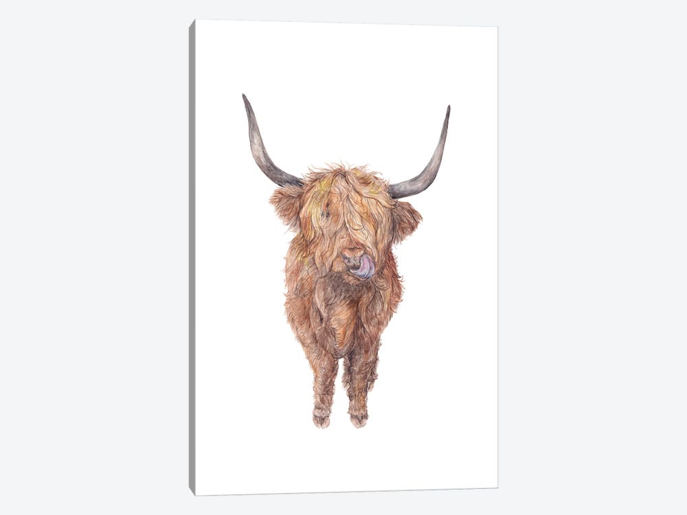 Watercolor Highland Cow by Wandering Laur 1-piece Canvas Art