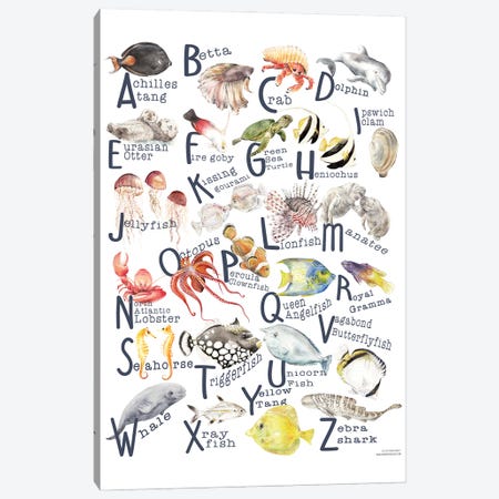 Under The Sea A To Z Fish Alphabet Poster Canvas Print #RGF148} by Wandering Laur Canvas Artwork