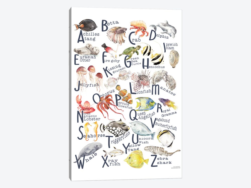 Under The Sea A To Z Fish Alphabet Poster by Wandering Laur 1-piece Canvas Print