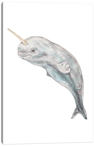Baby Watercolor Narwhal Canvas Art Print - Narwhal Art