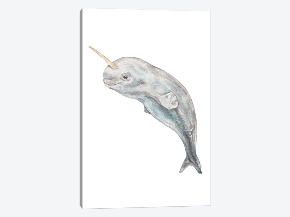 Baby Watercolor Narwhal by Wandering Laur 1-piece Canvas Wall Art