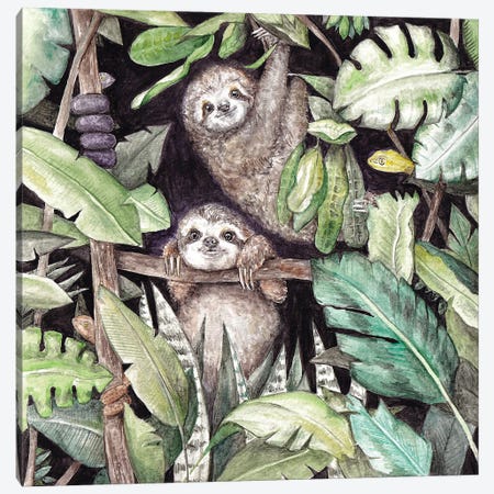 Baby Sloths In The Jungle Canvas Print #RGF150} by Wandering Laur Canvas Art Print