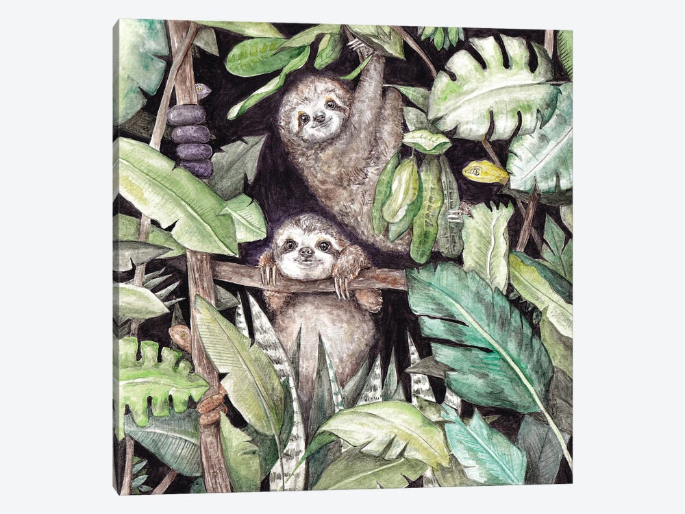 Baby Sloths In The Jungle by Wandering Laur 1-piece Canvas Art