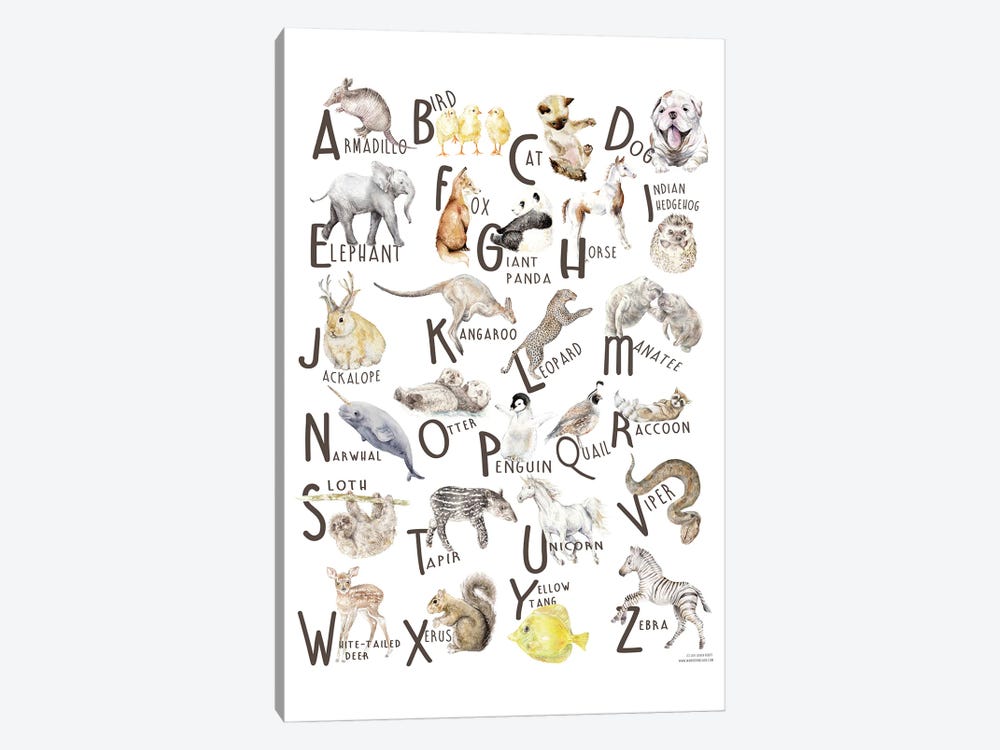 Watercolor Animals A To Z by Wandering Laur 1-piece Canvas Print