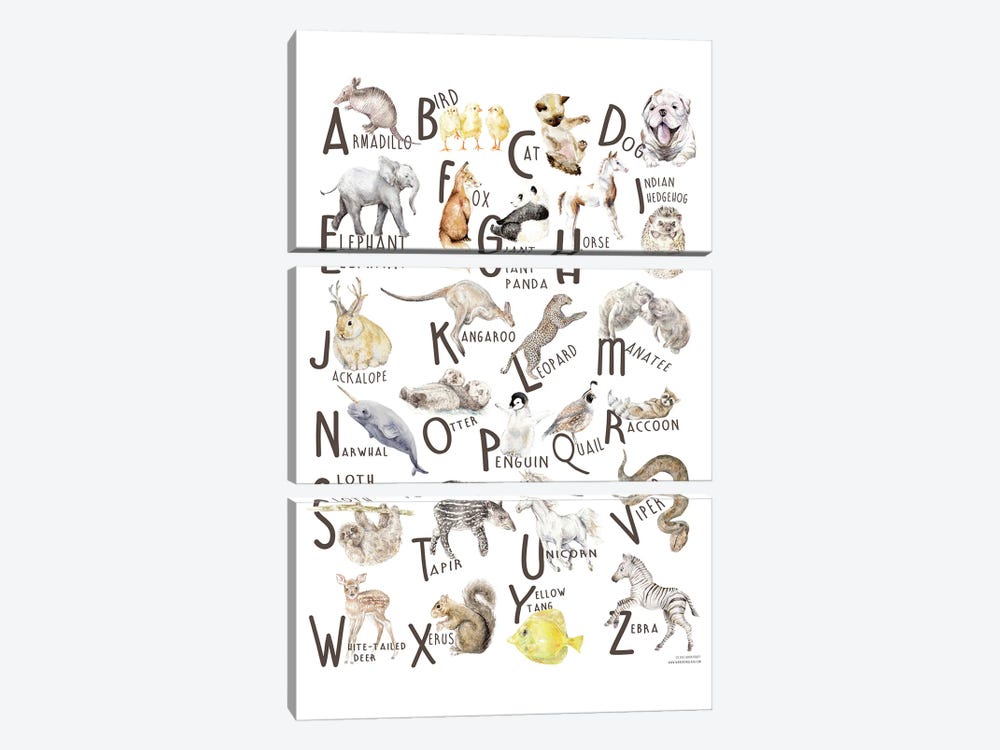 Watercolor Animals A To Z by Wandering Laur 3-piece Art Print
