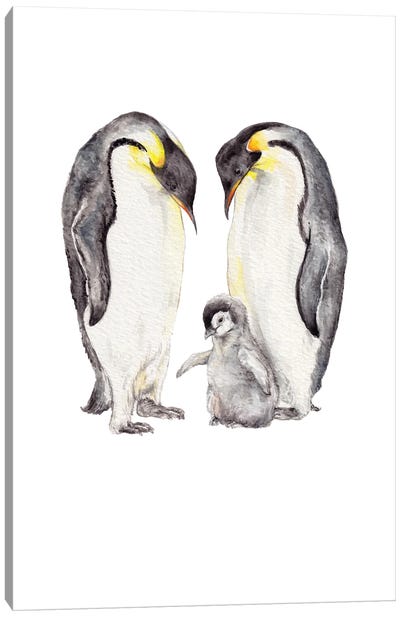 Watercolor Penguin Family Canvas Art Print - Wandering Laur