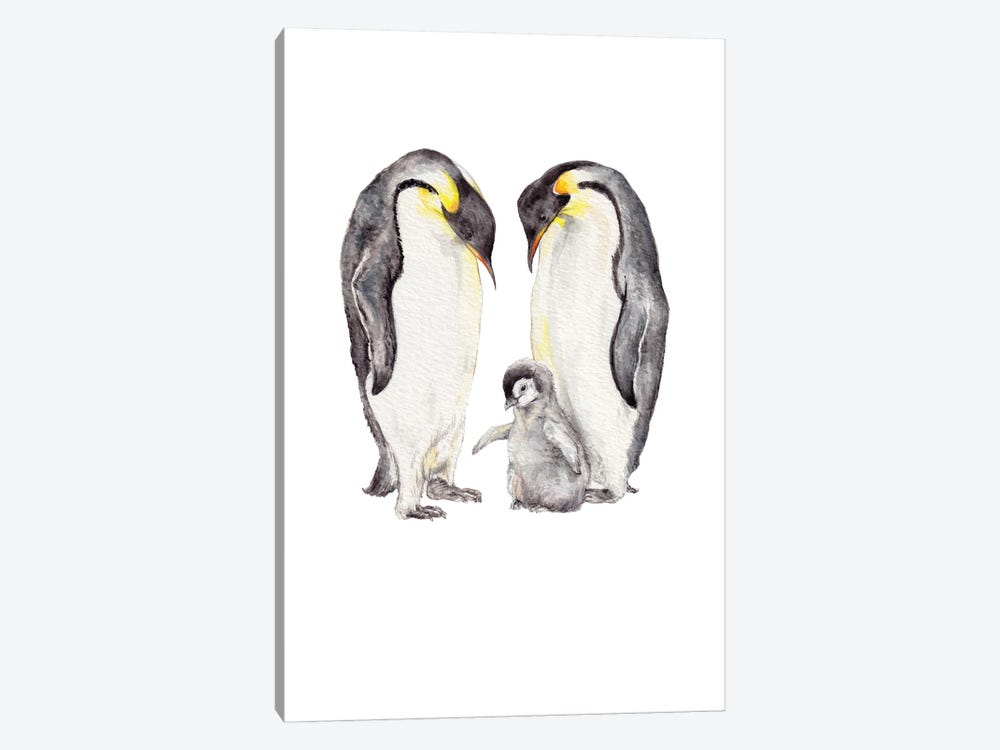 Watercolor Penguin Family by Wandering Laur 1-piece Canvas Art