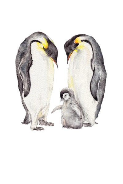 Penguins: Watercolor Penguin Family by Wandering Laur