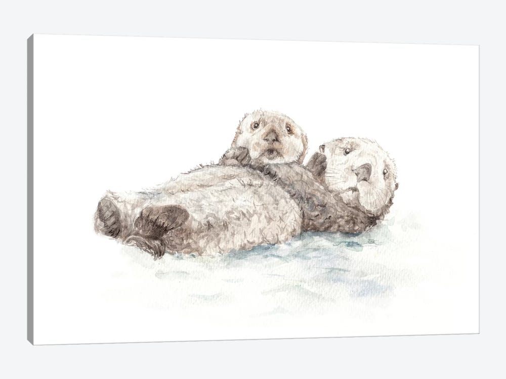 Adorable Otters by Wandering Laur 1-piece Canvas Art Print