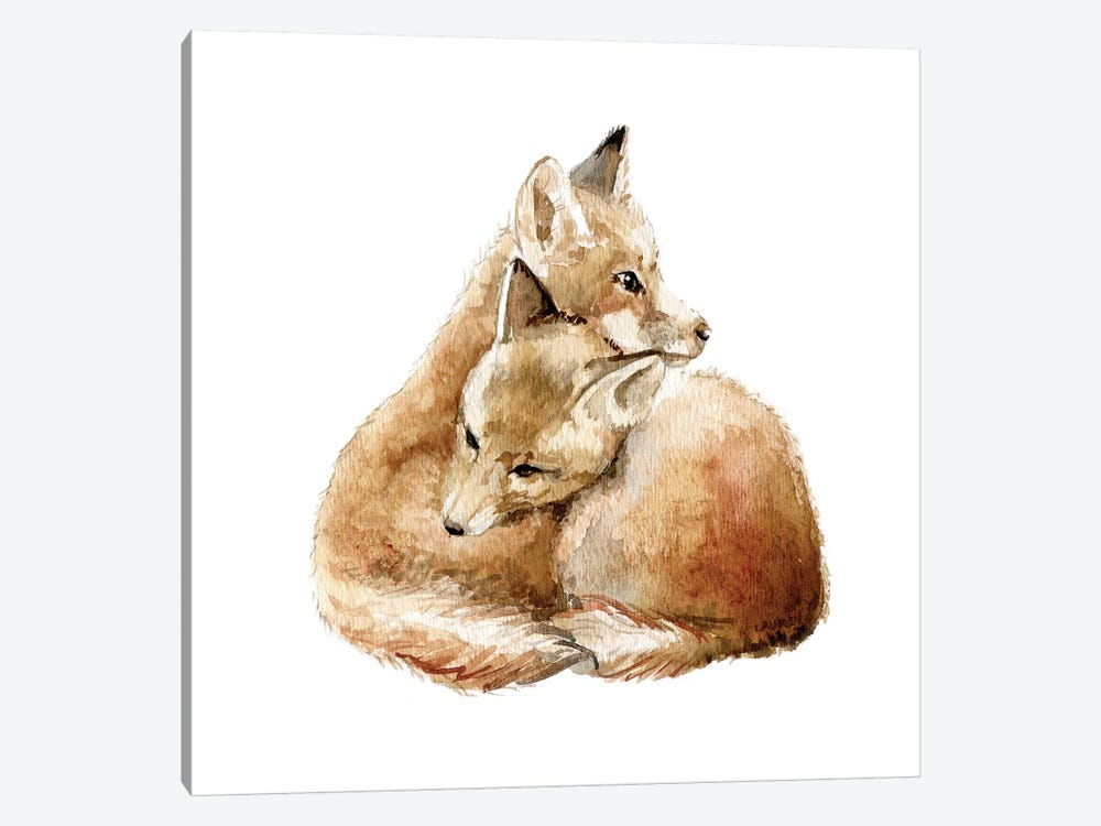 Cuddling Foxes by Wandering Laur 1-piece Art Print
